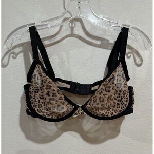 CUUP Bra Size 34E The Balconette Underwire Black Cheetah Print Unlined Brown